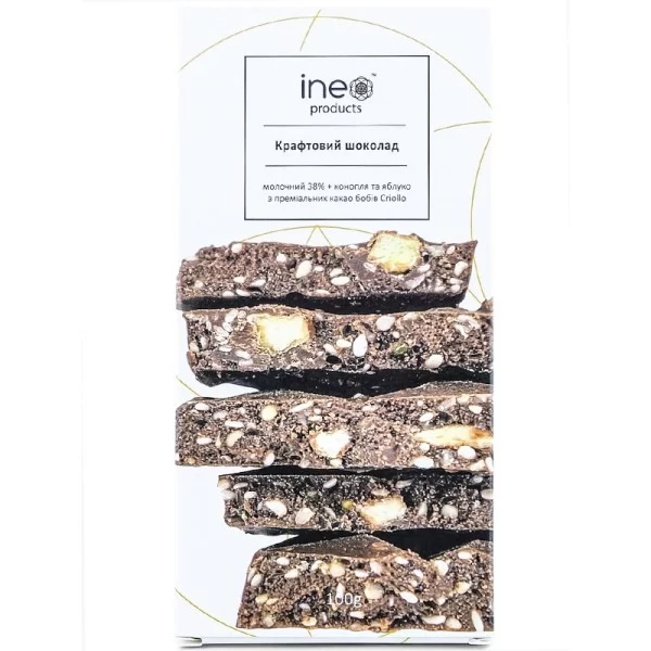 INE PRODUCTS ШОКОЛАД МОЛОЧНИЙ 38% КОНОПЛЯ ЯБЛУКО 100ГР